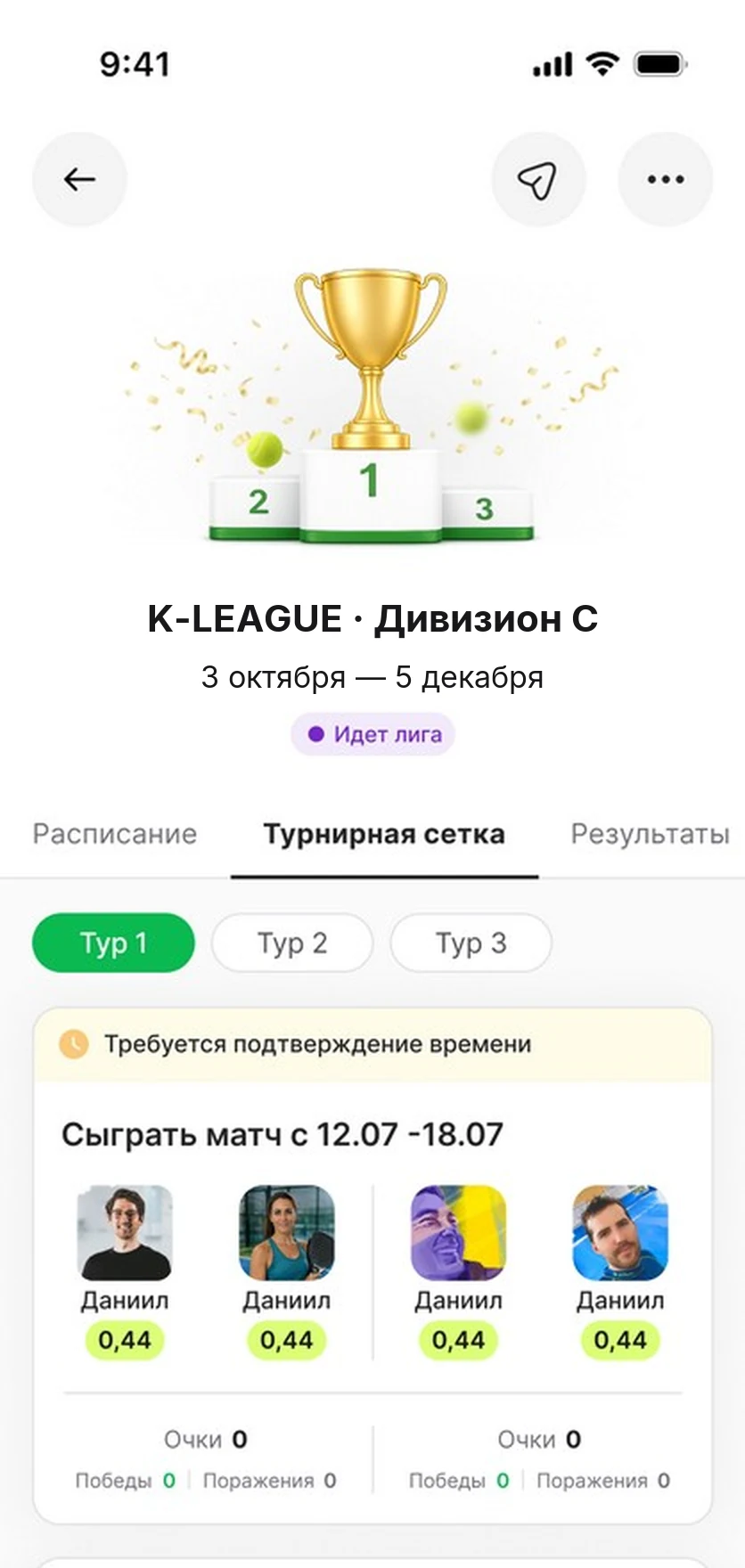 Турнирная сетка и расписание туров лиги в Korta